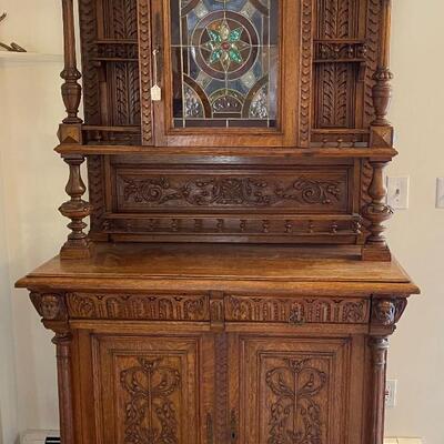 #103 Antique Oak China Cabinet - Circa 1870 