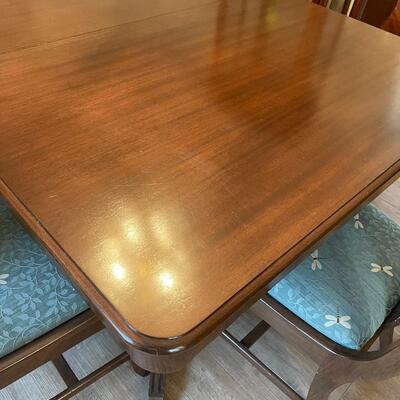 #104 Antique Mahogany Table. Refinished!  Plus 8 Matching Chair. Reupholstered 