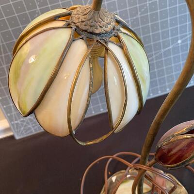 #114 Slag Glass & Brass Flower lamp