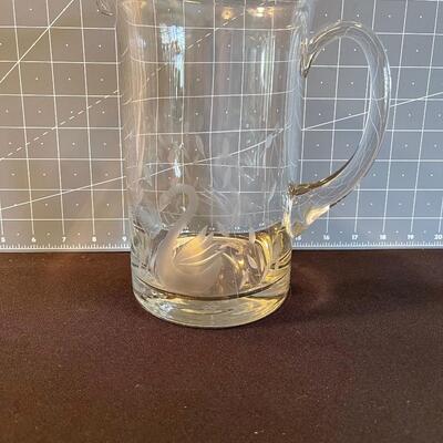 #132 Etched Glass Crystal Swan Water Pitcher