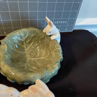 #139 Several Bunny Bowls, Cabbage Leaf Kitty Cat Salts 