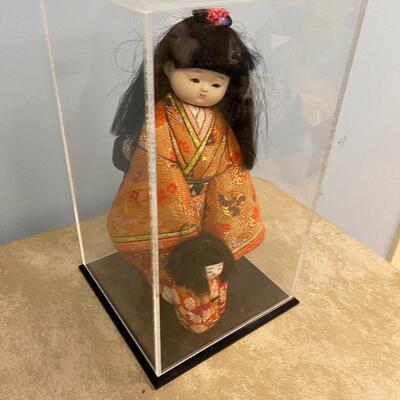 #194B Asian Doll in Traditional Dress with Plexi Glass Cover 