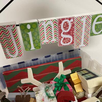 #198B Box of Christmas Tole Painted Items: Trees, Santa, Noel Etc.