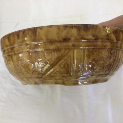 950-Early Yelloware Sponge Bowl & Early Wooden Bowl