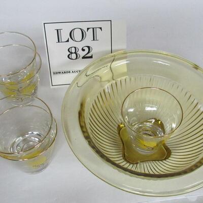 MCM Cocktail Glasses Wheat Pattern, Amber Depression Glass Mixing Bowl