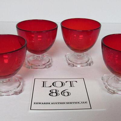 Set of 4 Beautiful Little Amberina and Clear Cocktail Glasses