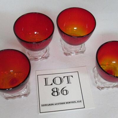 Set of 4 Beautiful Little Amberina and Clear Cocktail Glasses