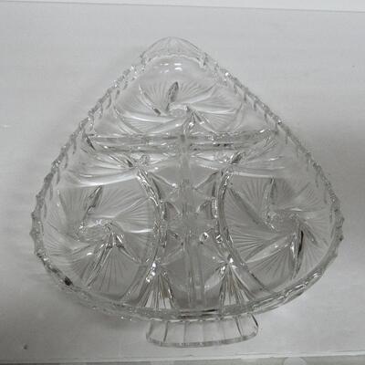Large Crystal Divided Relish Dish Shaped Like Arrowhead