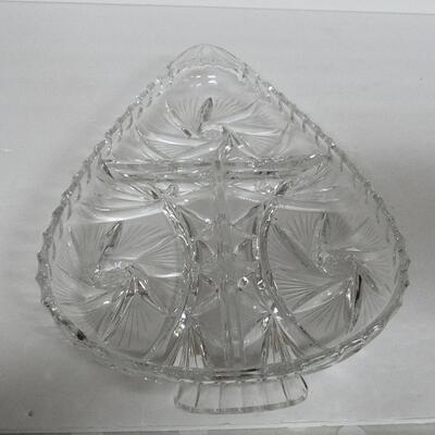 Large Crystal Divided Relish Dish Shaped Like Arrowhead