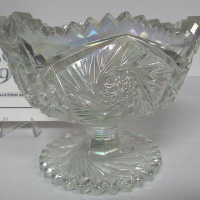 LE Smith Glass Compote Clear Carnival Glass Buzsaw