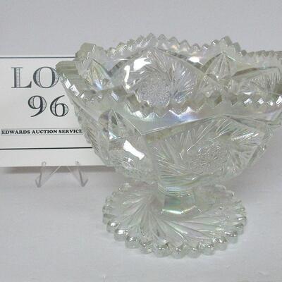 LE Smith Glass Compote Clear Carnival Glass Buzsaw