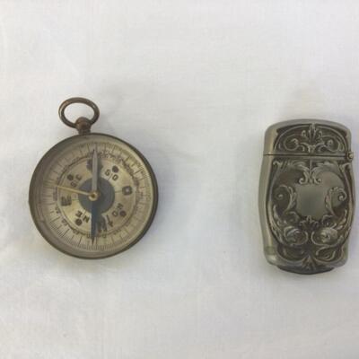 958-Antique Brass Compass & Match Striker