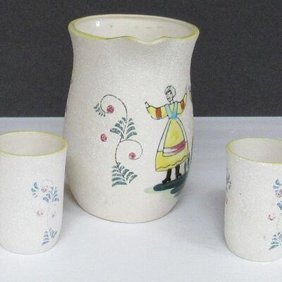 Vintage Hand Painted Lemonade Set Pitcher and 4 Small Juice Glasses Holland Theme