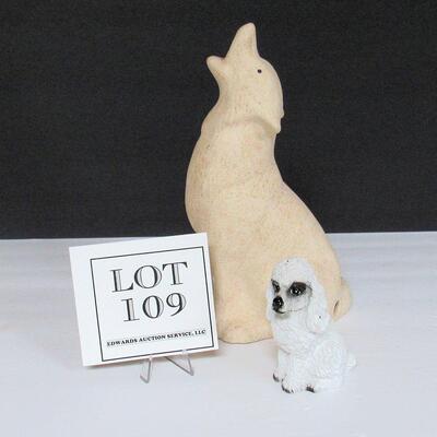 Large Ceramic Howling Wolf and Small Poodle