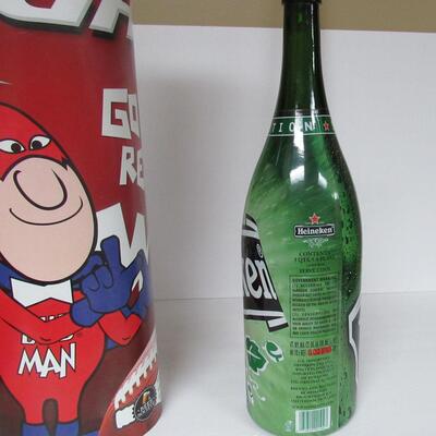 Huge Heinekin Special Edition 3 Quart Plus Bottle and UW Madison Bud Lite Game Poster