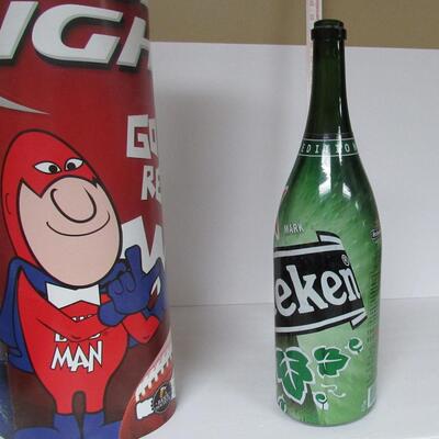 Huge Heinekin Special Edition 3 Quart Plus Bottle and UW Madison Bud Lite Game Poster