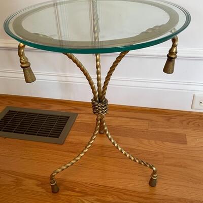 Glass and gold rope round side table 