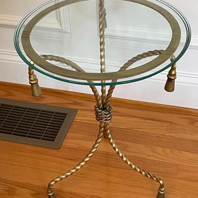 Glass and gold rope round side table 
