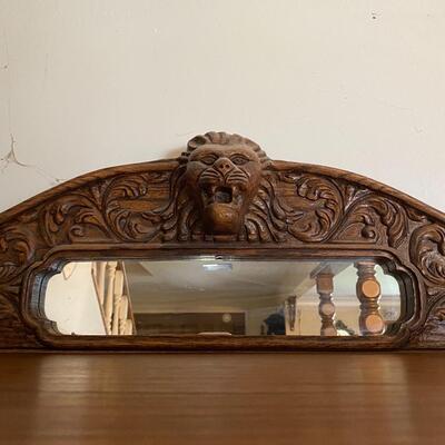  Antique Victorian tiger Oak China Cabinet Curio with Lion Heads and claw Feet