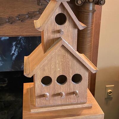 Wood Birdhouse on Carved Pedestal