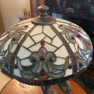 Dale Tiffany Stained Glass Scrolled Iron Table Lamp