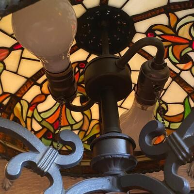 Dale Tiffany Stained Glass Scrolled Iron Table Lamp