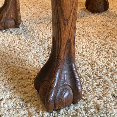Vintage Tiger Oak Round End Table with Claw & ball FOOT FEET