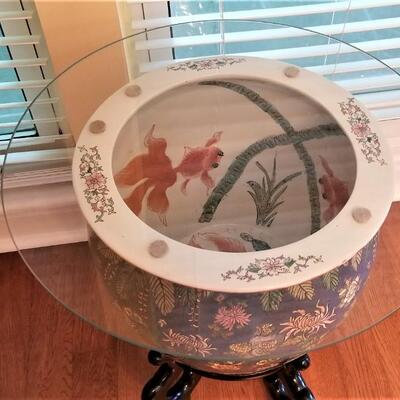Lot #117  Asian Style Pot with tempered glass top - center table
