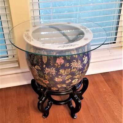 Lot #117  Asian Style Pot with tempered glass top - center table