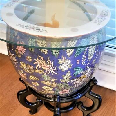 Lot #117  Asian Style Pot with tempered glass top - center table
