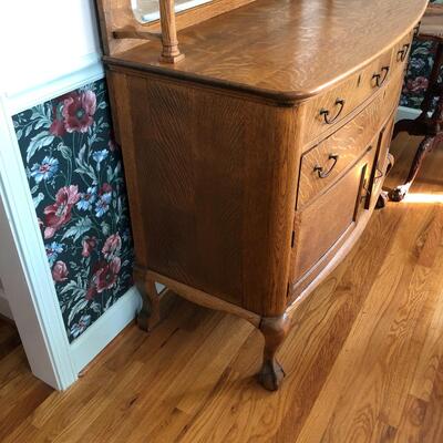 Lot 1 - Antique Oak Buffet with Mirror LOCAL PICK UP ONLY