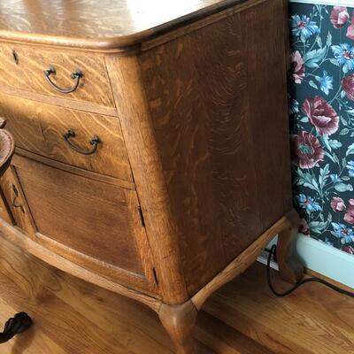 Lot 1 - Antique Oak Buffet with Mirror LOCAL PICK UP ONLY