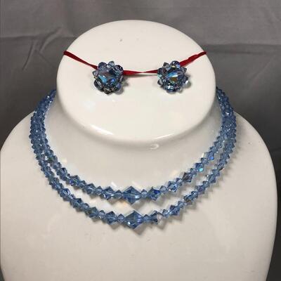 Lot 170 - Blue Glass Bead Choker and Earrings
