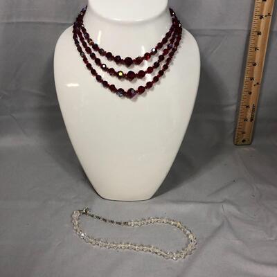 Lot 189 - Red Glass Bead and Clear Glass Bead Chokers