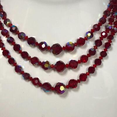 Lot 189 - Red Glass Bead and Clear Glass Bead Chokers