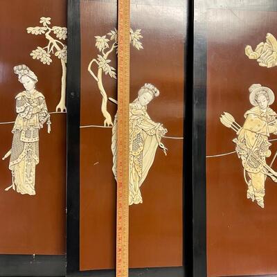 Vintage Chinese Asian Wall Panels (set of 4) Chinoiserie Decor carved soapstone / wood George Zee Hong Kong