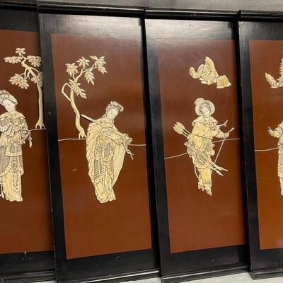 Vintage Chinese Asian Wall Panels (set of 4) Chinoiserie Decor carved soapstone / wood George Zee Hong Kong