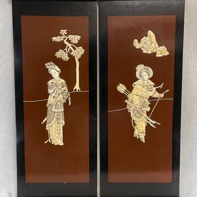 Vintage Chinese Asian Wall Panels (set of 4) Chinoiserie Decor carved soapstone / wood George Zee Hong Kong