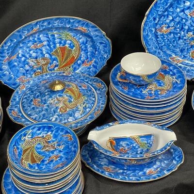  RETRO VTG 20 PC JAPANESE PORCELAIN CERAMIC SATSUMA MORIAGE DRAGON WARE DINNERWARE SET