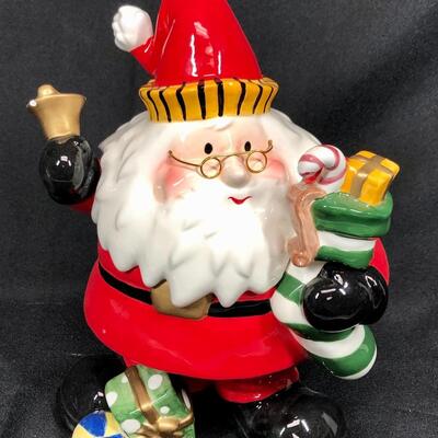 Cookie Jar, Appletree Design Santa wearing glass and carrying gifts Ceramic