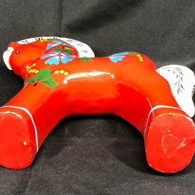 Vintage Dala Horse, folk art painted wood, red, approx. 13.5” tall