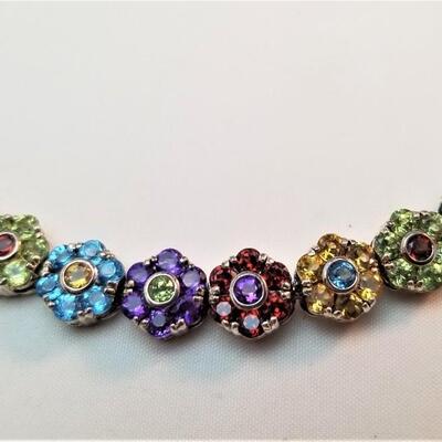 Lot #4 Sterling Silver & semi-precious stone bracelet - floral motif