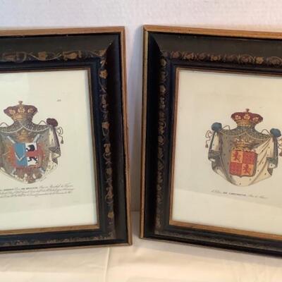 C1076 Pair of Framed French Coat Of Arms Prints