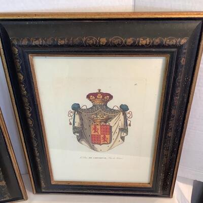 C1076 Pair of Framed French Coat Of Arms Prints