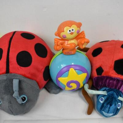 7 pc Stuffed Animal Toys: 2 Lady Bugs, Horse, Pig, Cow