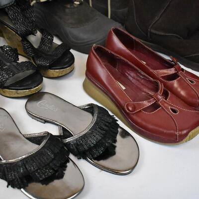 11 pairs of Size 7 1/2 Shoes: Boots, Pumps, Heels, etc - Used, some wear