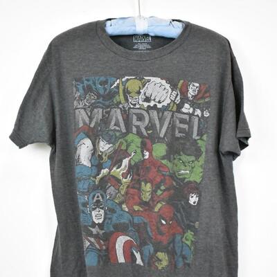 4 Large T Shirts: Mickey Mouse, Marvel Comics, Hogwarts, Harley Davidson - Used