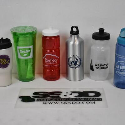 6 Water Bottles: Sinclair, UNIS, Wasatch, Leave No Trace, RedSky, Utah Tourism