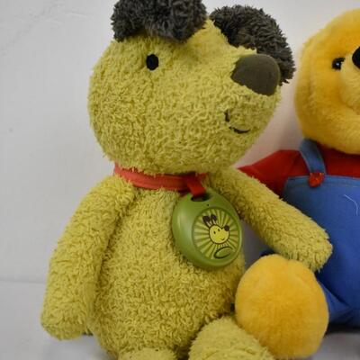 3pc Stuffies: Pooh, Messenger Bear, Dog - Used, some dirt and dust