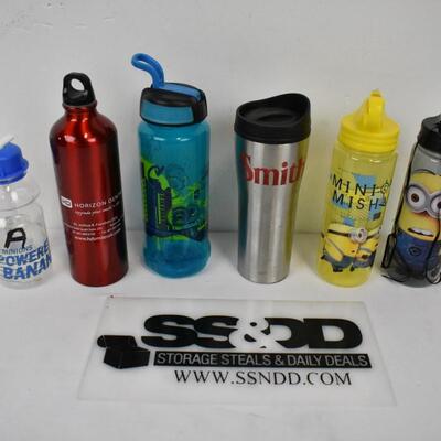 6 Water Bottles Travel Bugs (3 are Minion theme)